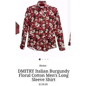 Dmitry Ties Mens Italian Burgundy Floral Button Down Long Sleeve Shirt MSRP $138